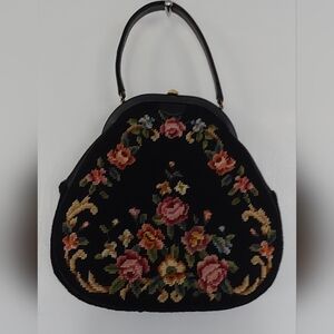 VINTAGE NEEDLEPOINT FLORAL EMBROIDERED HANDBAG by WALBORG